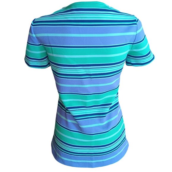 1OF1 Medium Vintage Mom Top 1980's Striped Button-Up Pullover Handmade Stretch - Picture 4 of 6